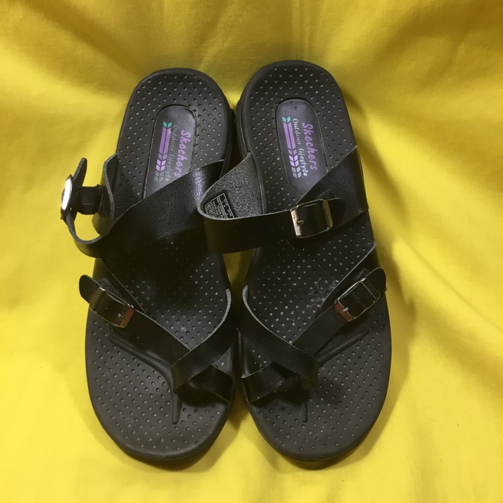 Skechers Women’s Black Strappy Buckle Sandals SZ 7 - Picture 7 of 15